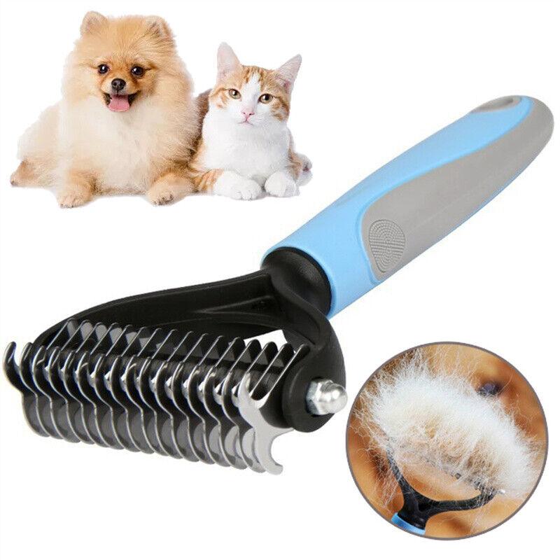 Grooming Brush For Pet Dog Cat Deshedding Tool Rake Comb Fur Remover Reduce 2 - Side Dematting Tool For Dogs Cats Pets Grooming Brush Double Sided Shedding And Dematting Undercoat Rake Hair Removal Comb - The pet loft